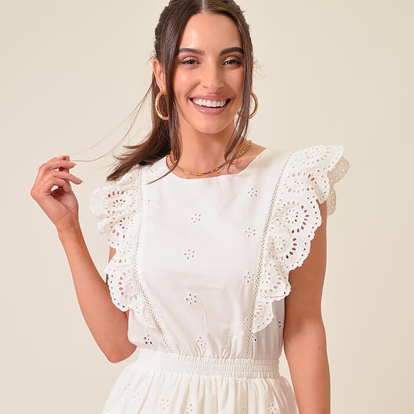 STEVE MADDEN Jayda Eyelet White Cotton Spring Summer Resort Mini Dress SZ M MED - Picture 6 of 7